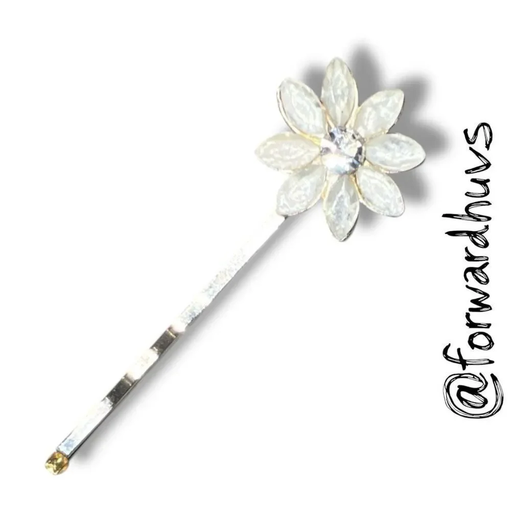Bundle Sale 3 for $15 | Floral Bobby Pin Pearlized Petals & Rhinestone Center
